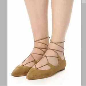 Loeffler Randall Brown Suede Lace Up Ballet Flats